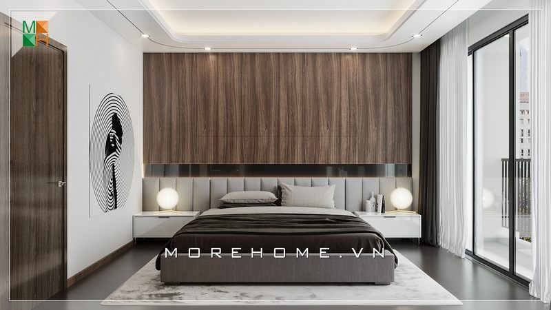 Mẫu giường ngủ cổ điển với đầu giường bọc nệm hiện đại.